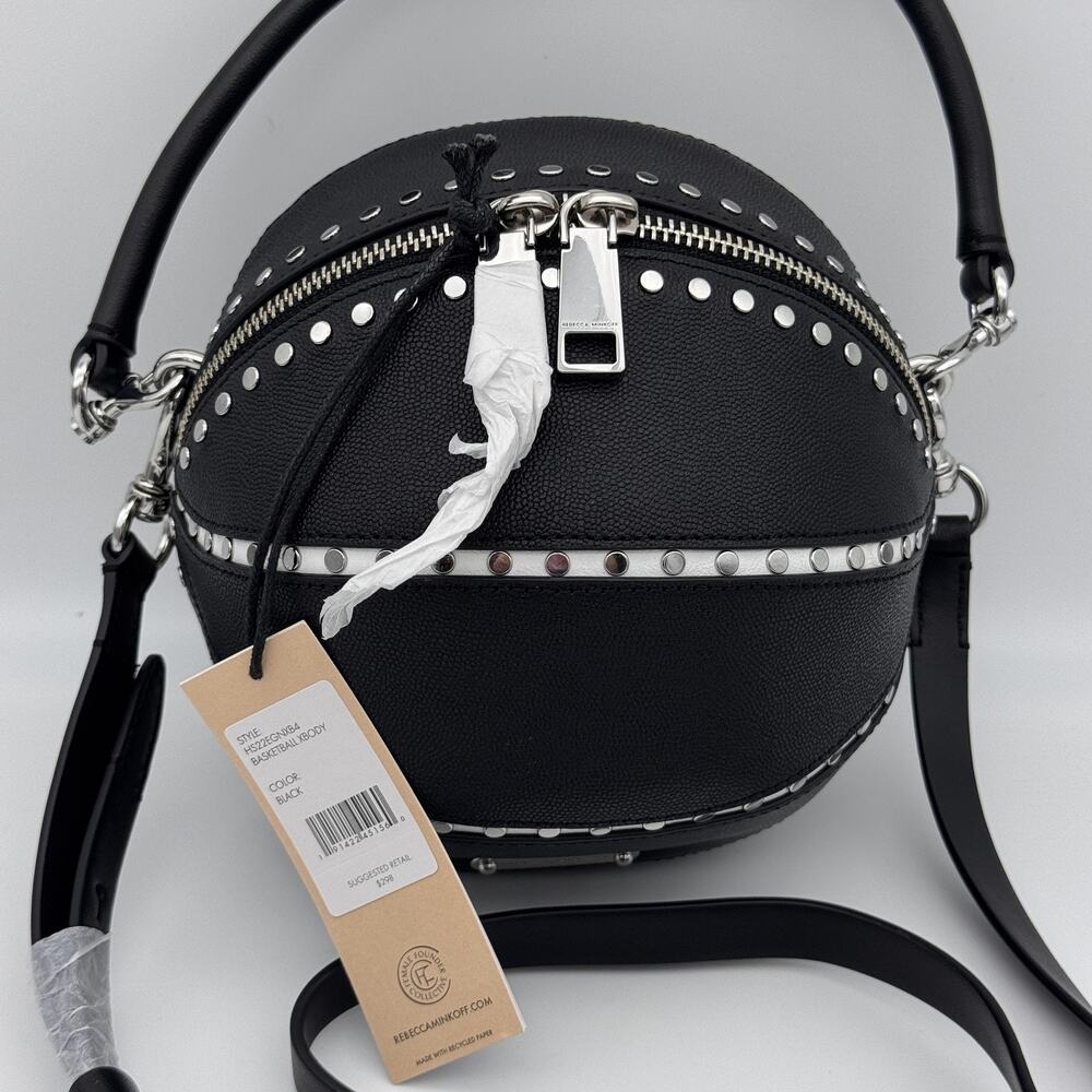 Rebecca Minkoff Basketball Bag Crossbody Leather Studded Black Handbag Purse NEW - Picture 2 of 10